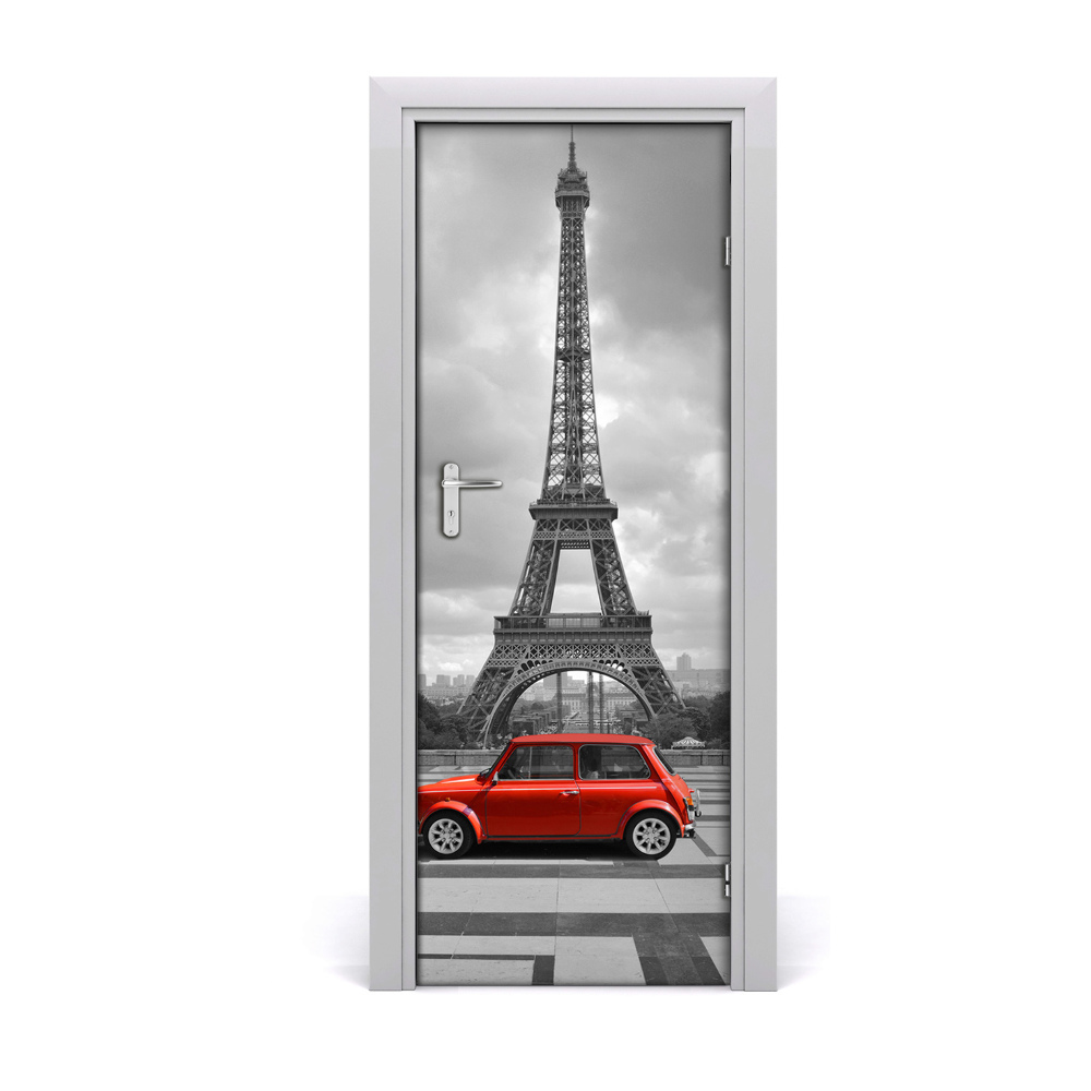 Ajtó méretű poszter Eiffel-torony piros autó