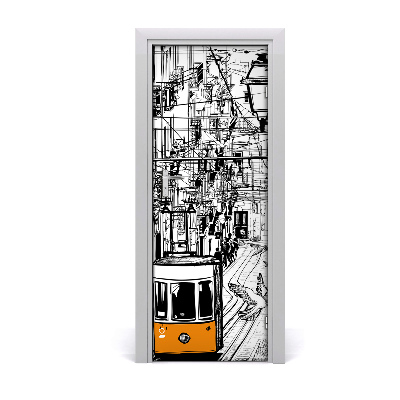 Poszter tapéta ajtóra Villamos a városban