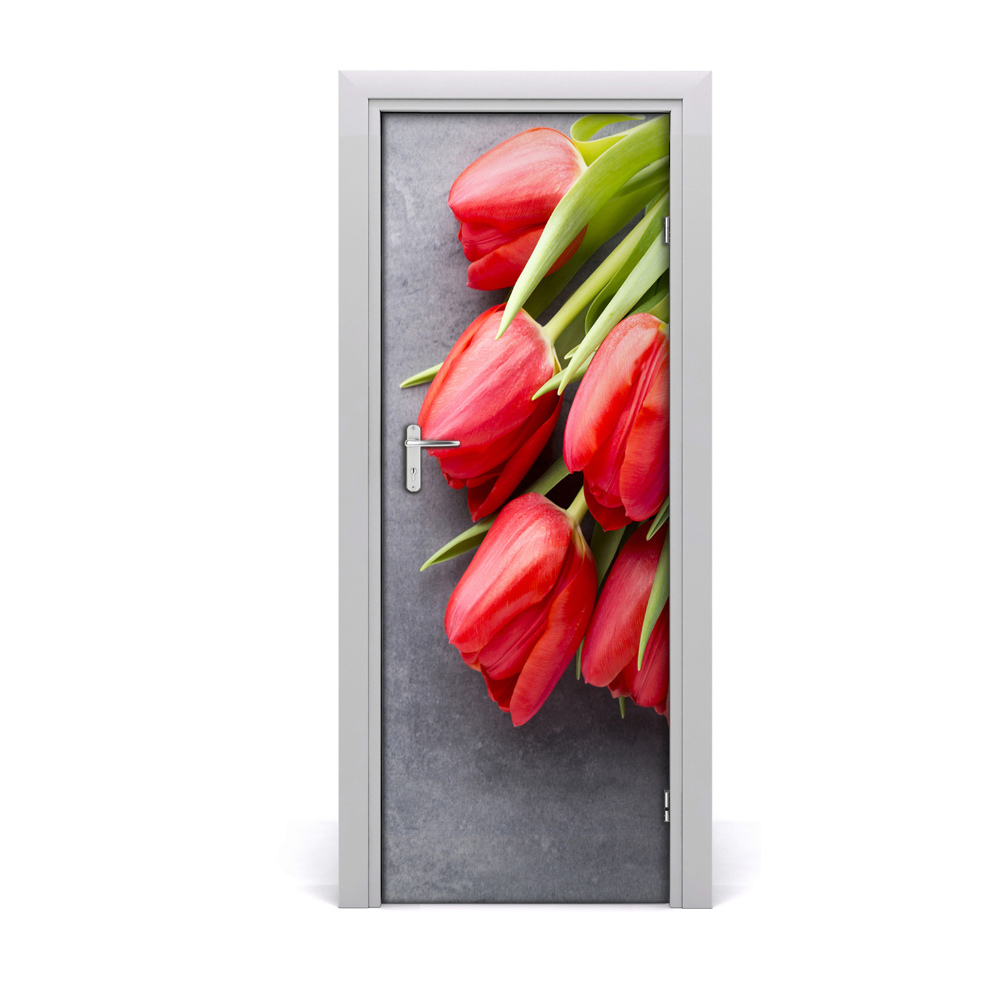 Ajtó méretű poszter Piros tulipánok