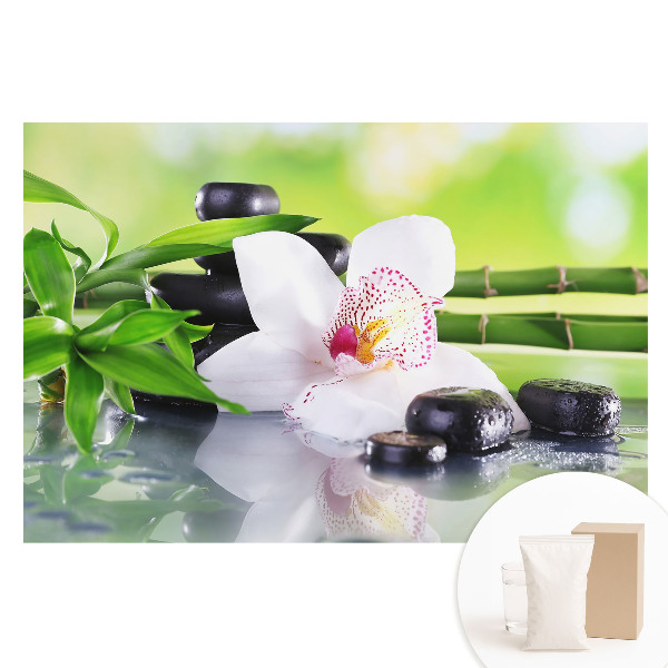 Nem szőtt anyagra nyomtatott fotótapéta Orchidea és kövek bambusszal körülvéve