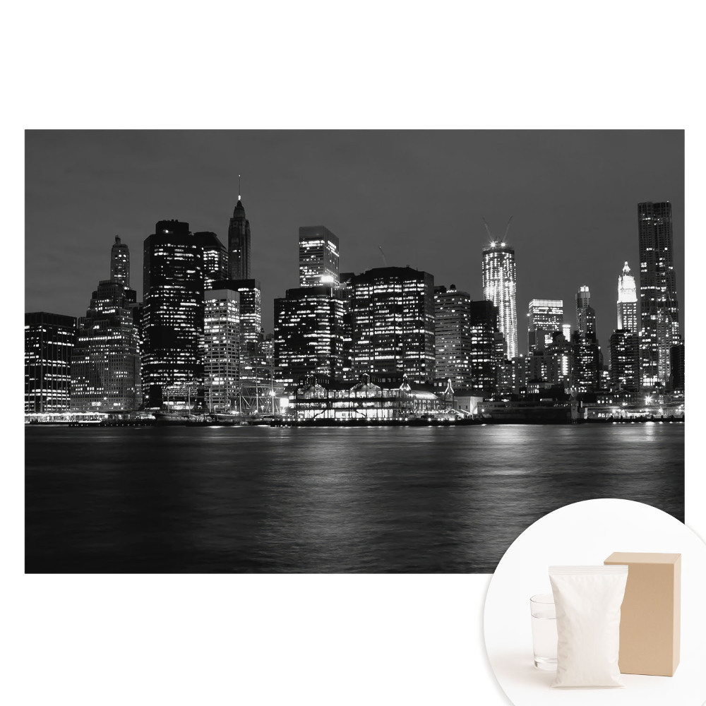 Nagyméretű fotótapéta a falra Panoráma a városra éjszaka, tükörképével a vízben