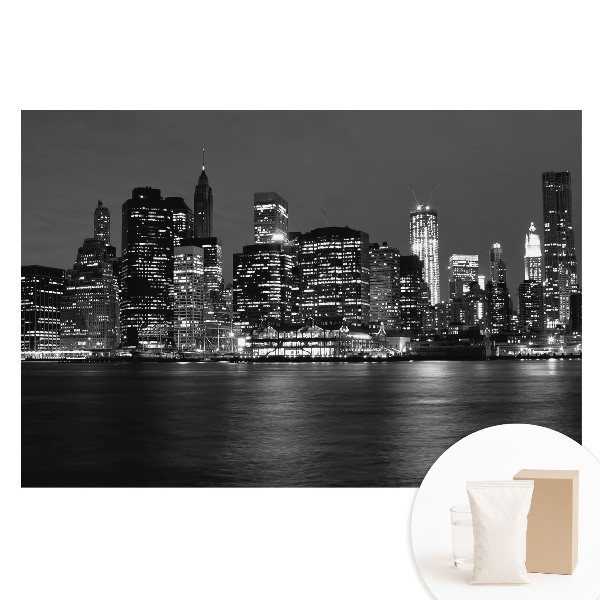 Nagyméretű fotótapéta a falra Panoráma a városra éjszaka, tükörképével a vízben