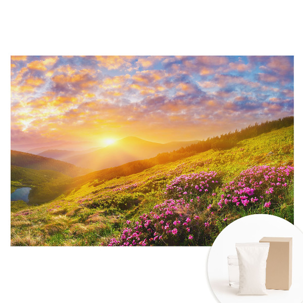 Nem szőtt tapéta Naplemente hegyek virágok