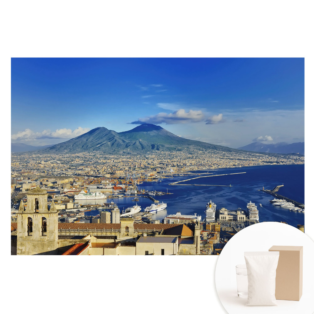 Nem szőtt fotótapéta Festői táj vulkánnal és kikötővel
