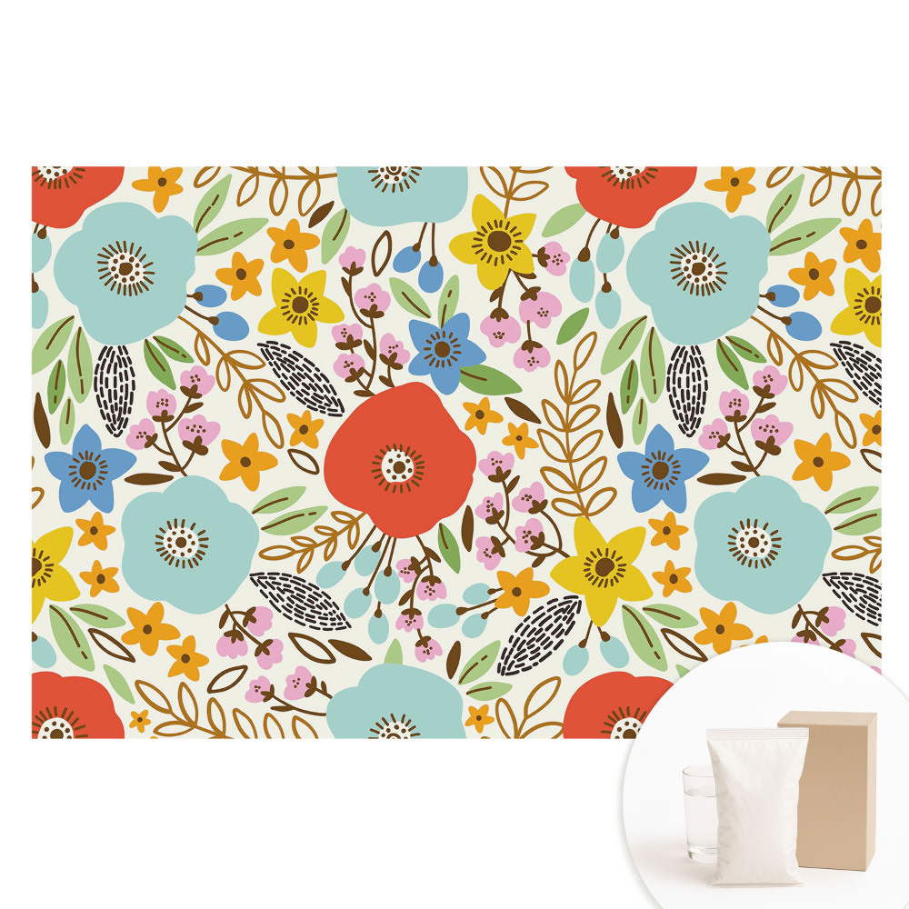 Nem szőtt tapéta nyomtatással Színes virágok fehér alapon