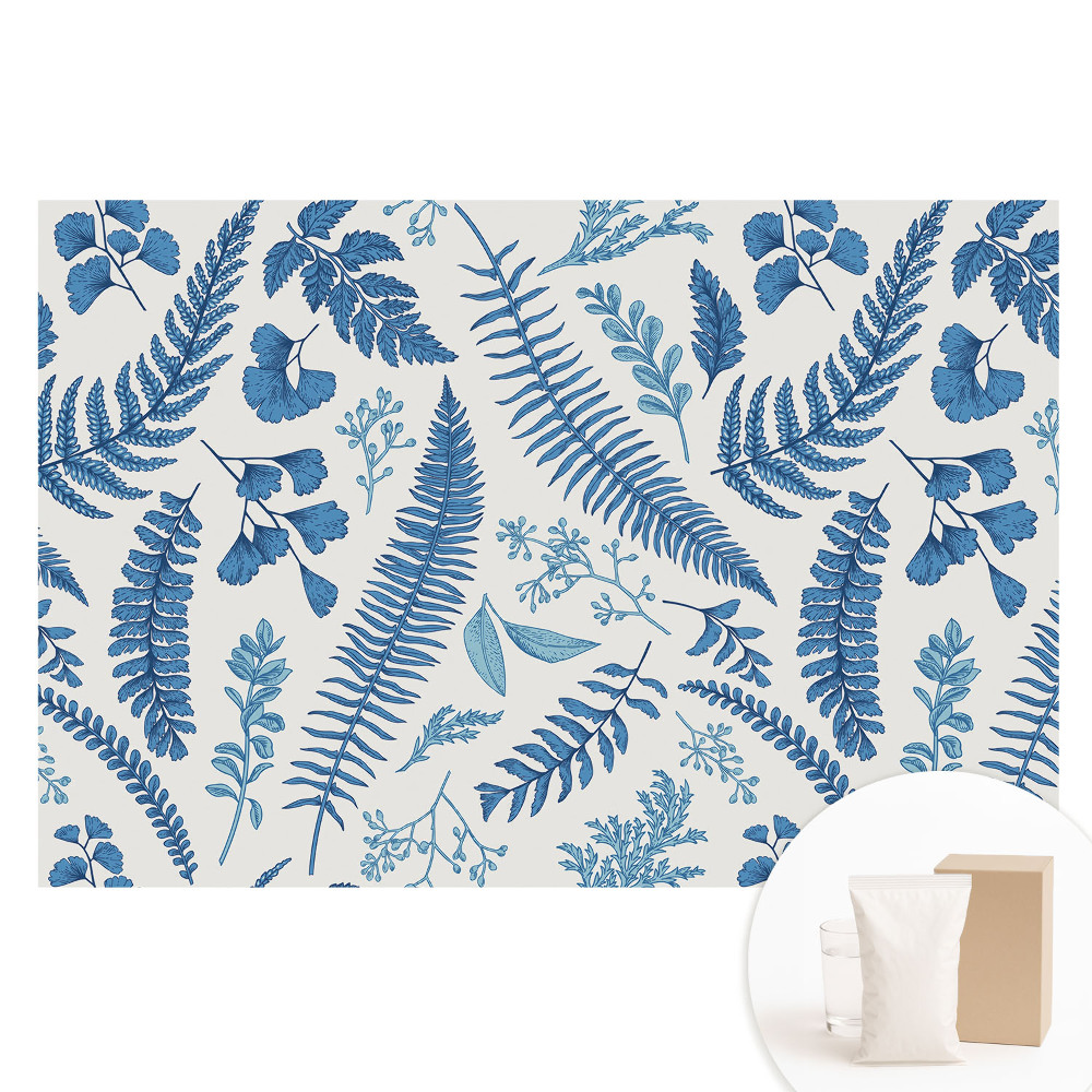 Fotótapéta nem szőtt anyagon Kék levelek fehér alapon