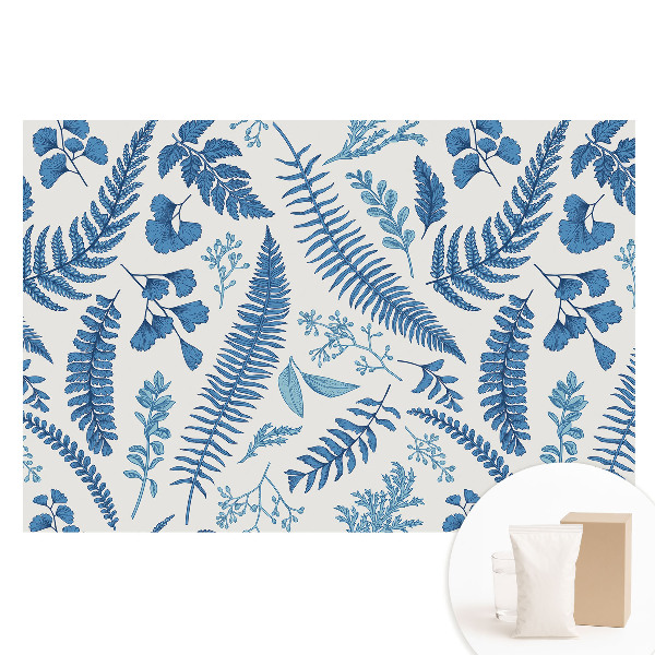 Fotótapéta nem szőtt anyagon Kék levelek fehér alapon