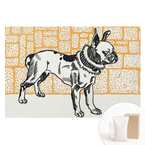 Fotótapéta nem szőtt anyagon Egy kutya téglafalak hátterében retró stílusban