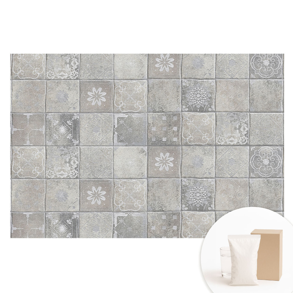 Nem szőtt tapéta nyomtatással Stílusos csempék szürke és bézs árnyalatokban