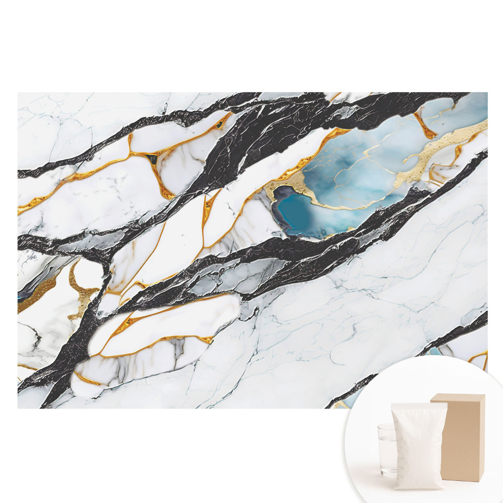 Nem szőtt tapéta Márvány fekete és kék színben