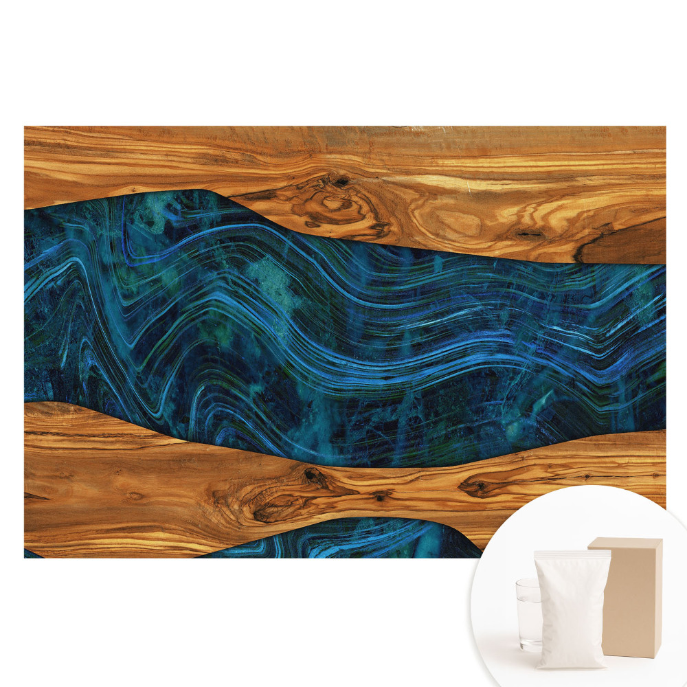 Nagyméretű fotótapéta a falra Absztrakt mozaik fából és kékből