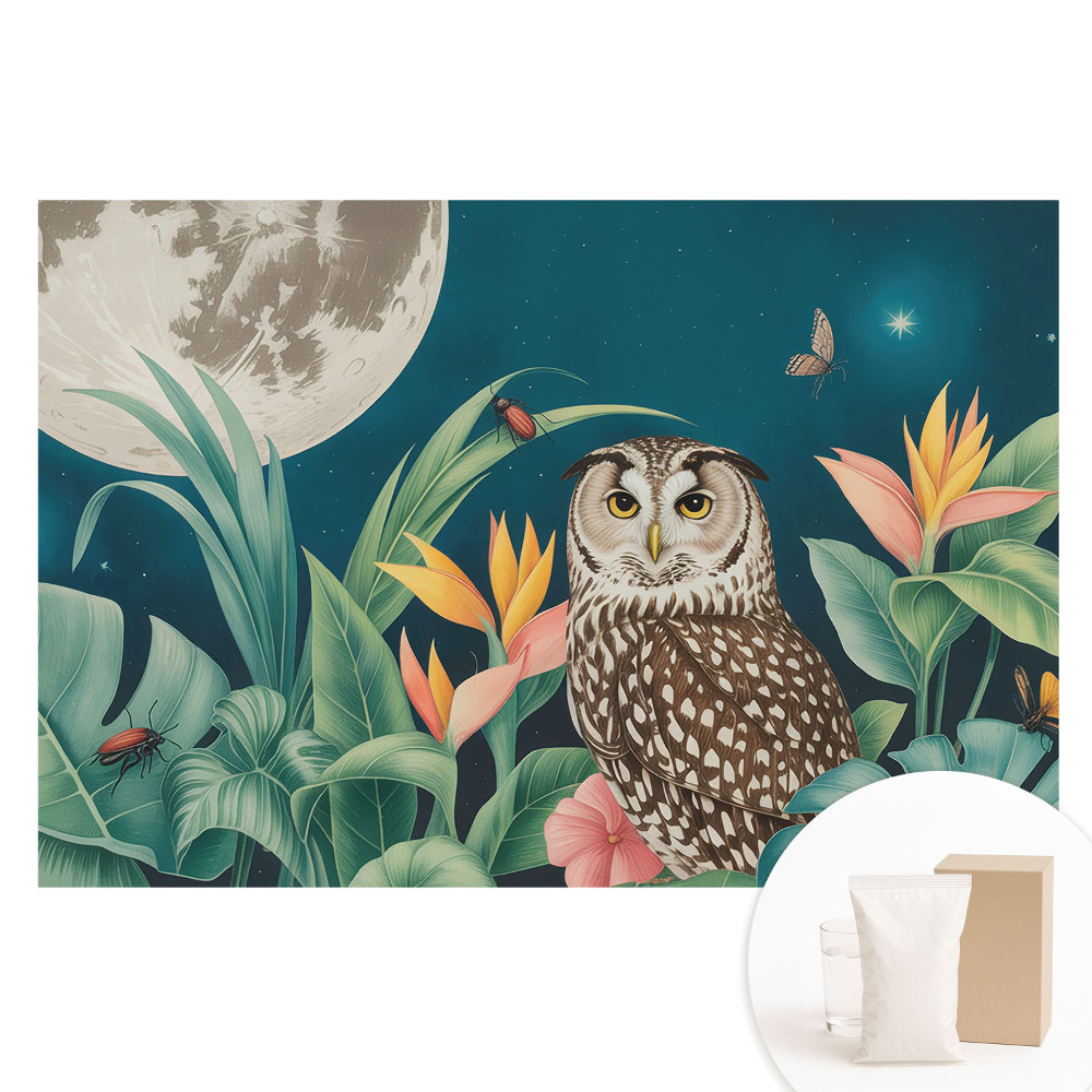 Nem szőtt fotótapéta Éjszakai tájkép egy bagolyval és a Holddal