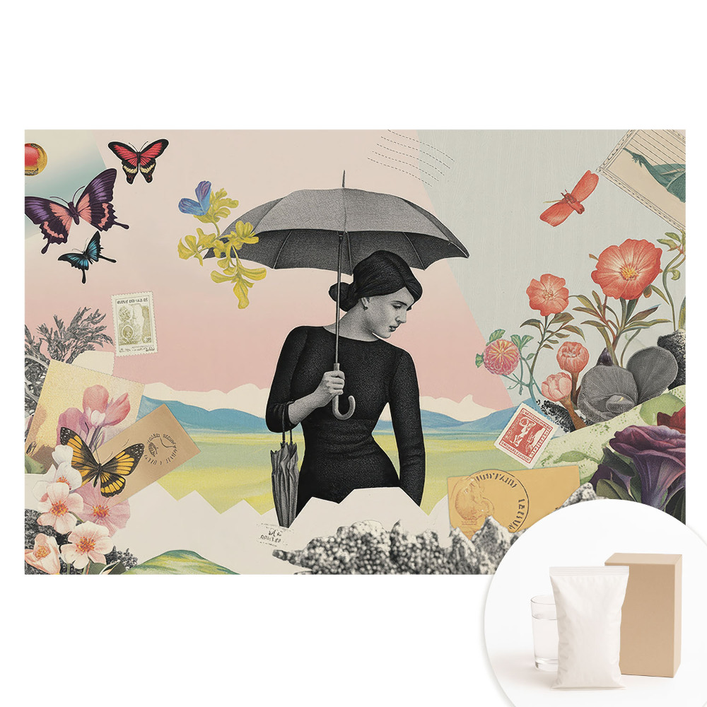 Nem szőtt tapéta nyomtatással Színes retro szürrealizmus kollázs
