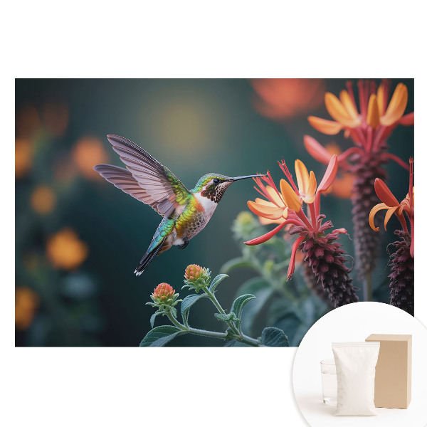 Fotótapéta nem szőtt anyagon Kolibri a virágos növények között
