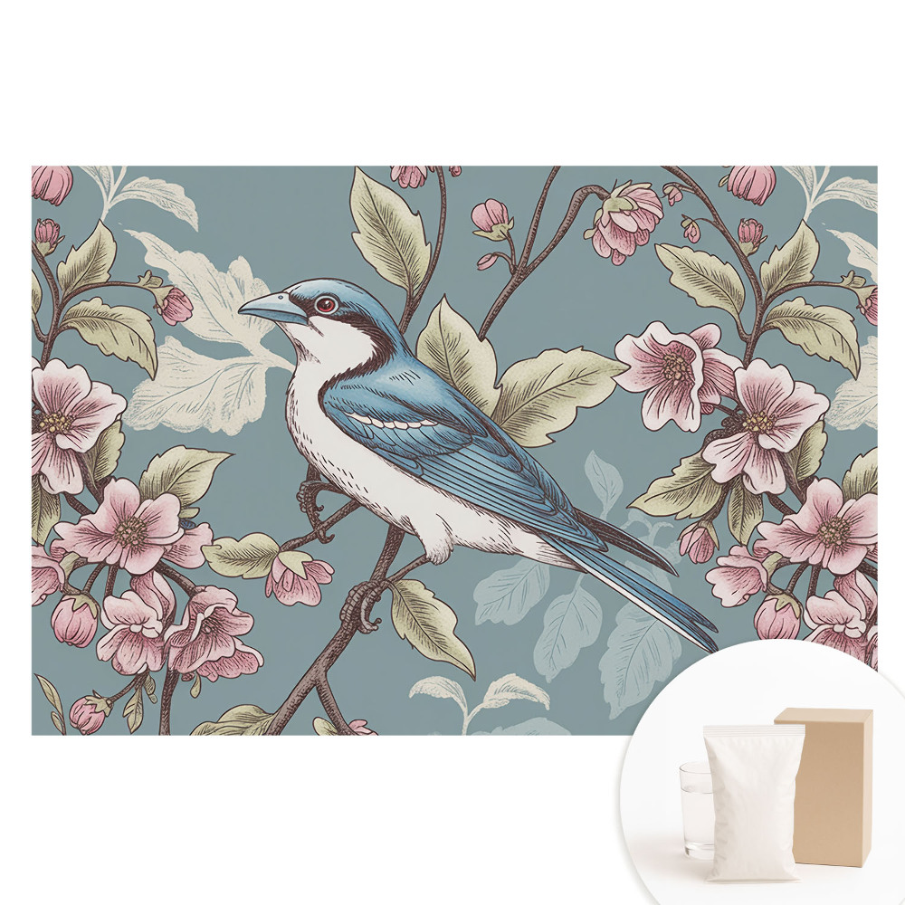 Fotótapéta nem szőtt anyagon Egy madár és virágzó cseresznyeágak