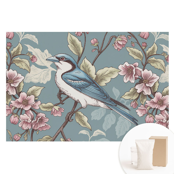 Fotótapéta nem szőtt anyagon Egy madár és virágzó cseresznyeágak