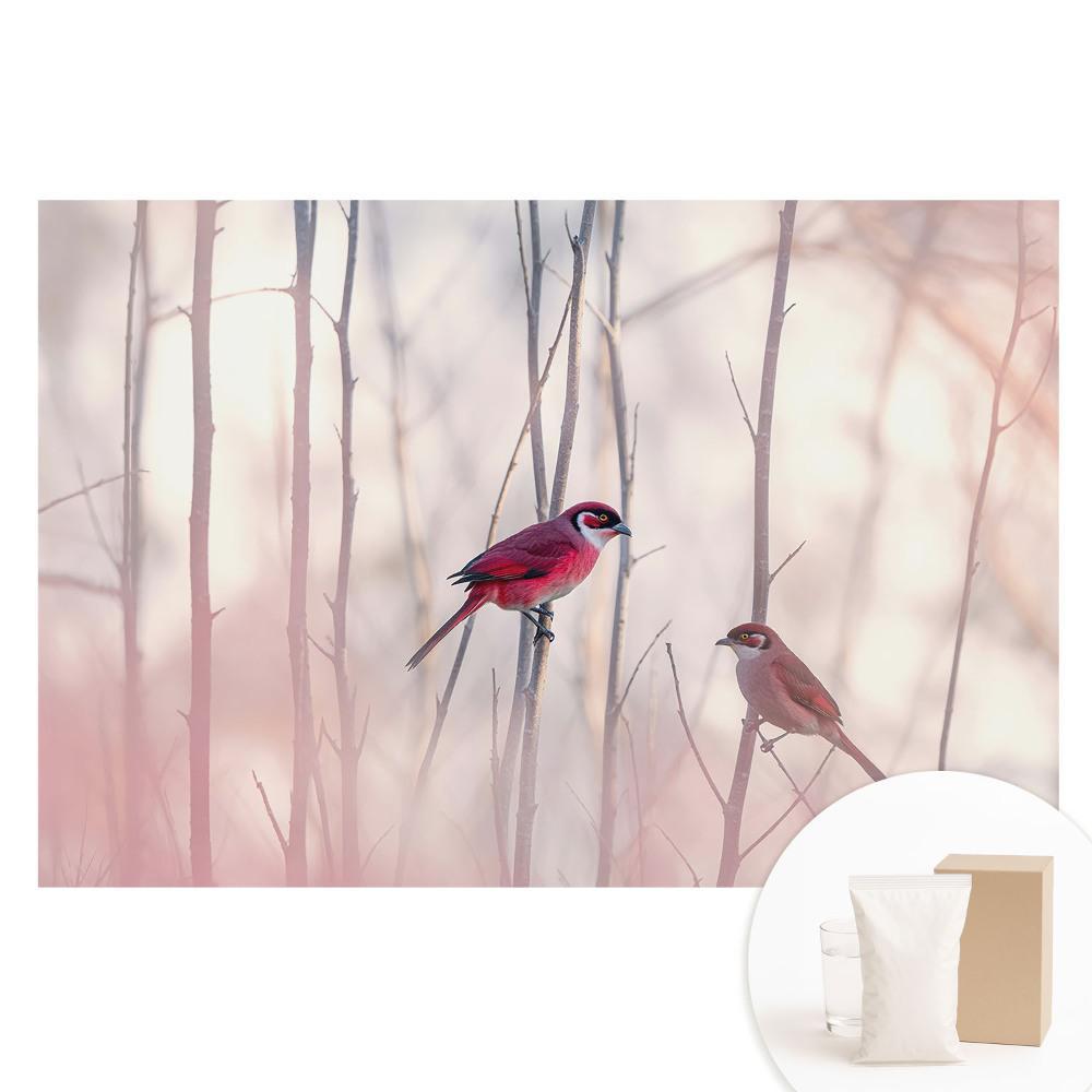Nem szőtt anyagra nyomtatott fotótapéta Aranyos madarak a rózsaszín erdőben