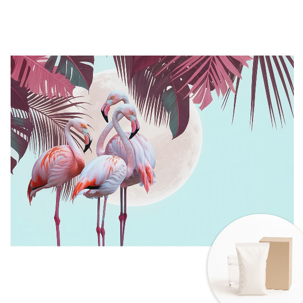 Nem szőtt tapéta nyomtatással Színes flamingók trópusi környezetben