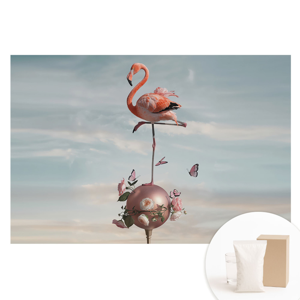 Fotótapéta nem szőtt anyagon Flamingó virágokkal és pillangókkal