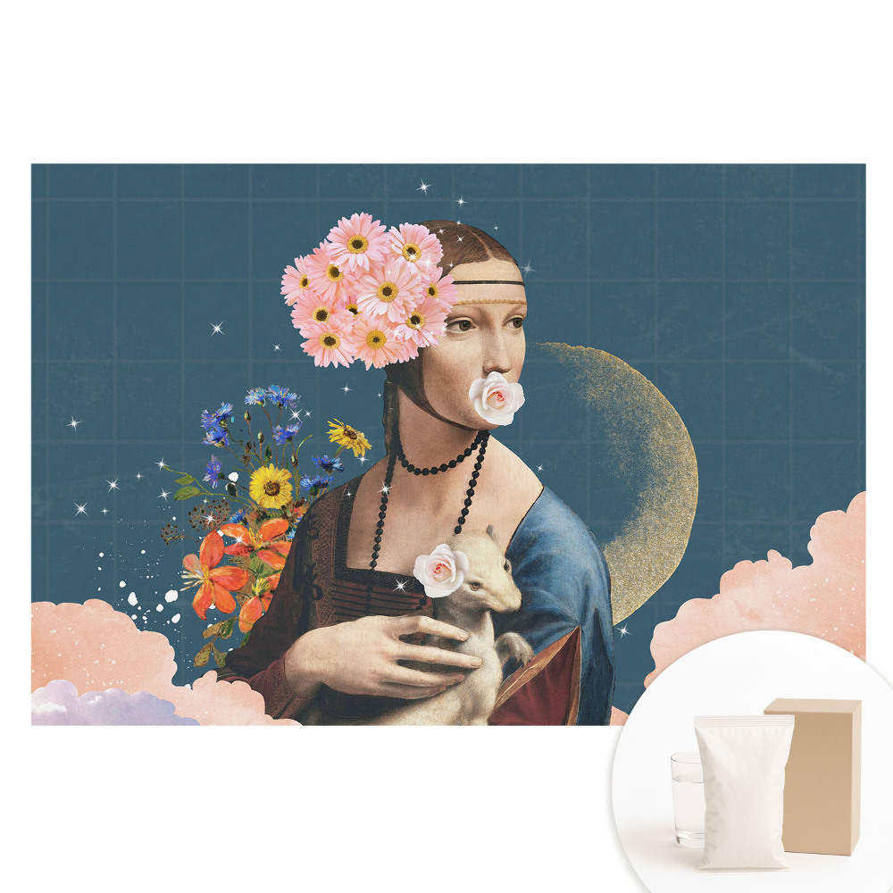 Nem szőtt tapéta nyomtatással Virágos szürrealista portré