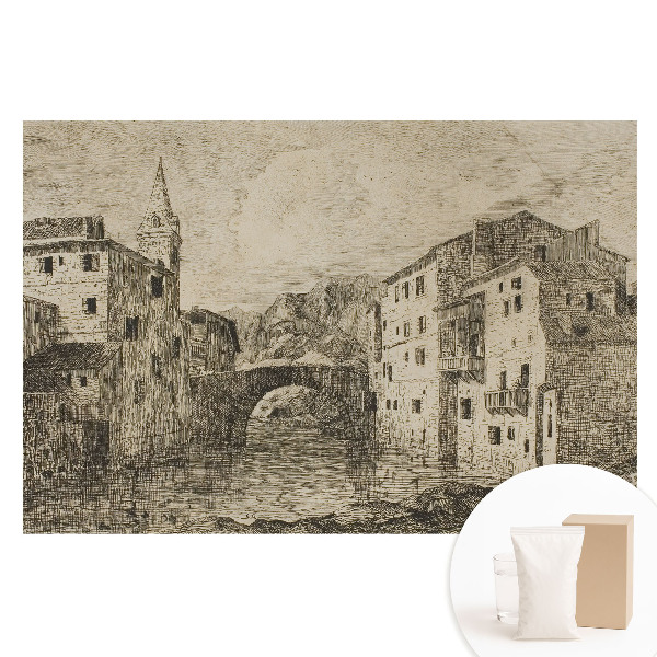 Nem szőtt anyagra nyomtatott fotótapéta Klasszikus épületek a folyó hídján.