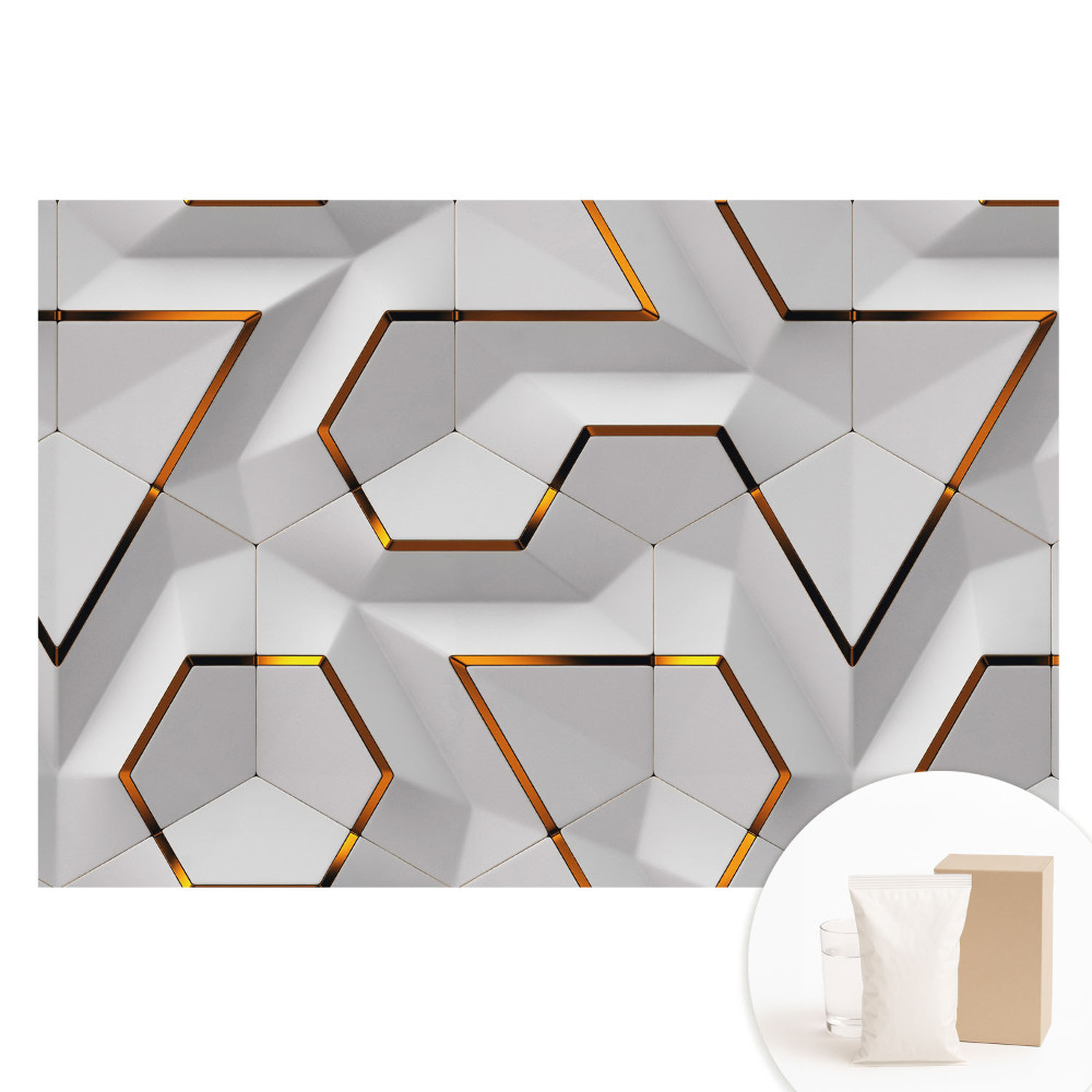 Nem szőtt tapéta nyomtatással Geometrikus hatszögek sárga díszítéssel