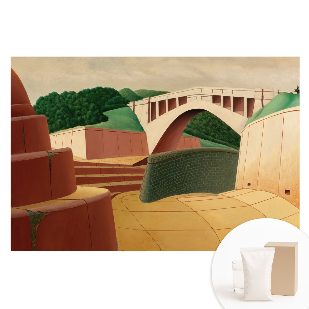 Nem szőtt tapéta nyomtatással Híd és építészet zöld elemekkel