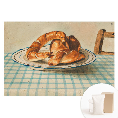 Croissant-ok tányéron, kockás asztalon mintájú vlies fotótapéta