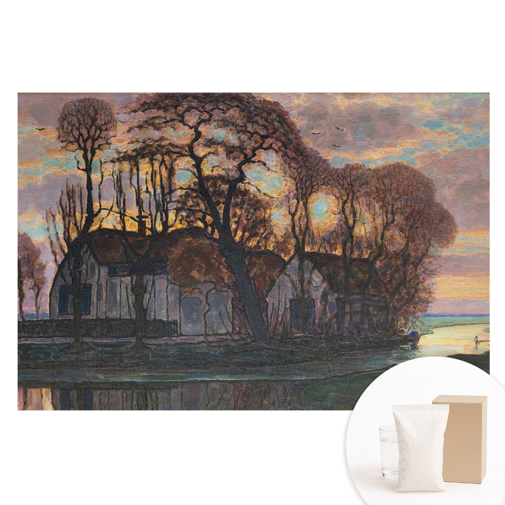 Fotótapéta nem szőtt anyagon Lenyugvó nap fák folyó béke