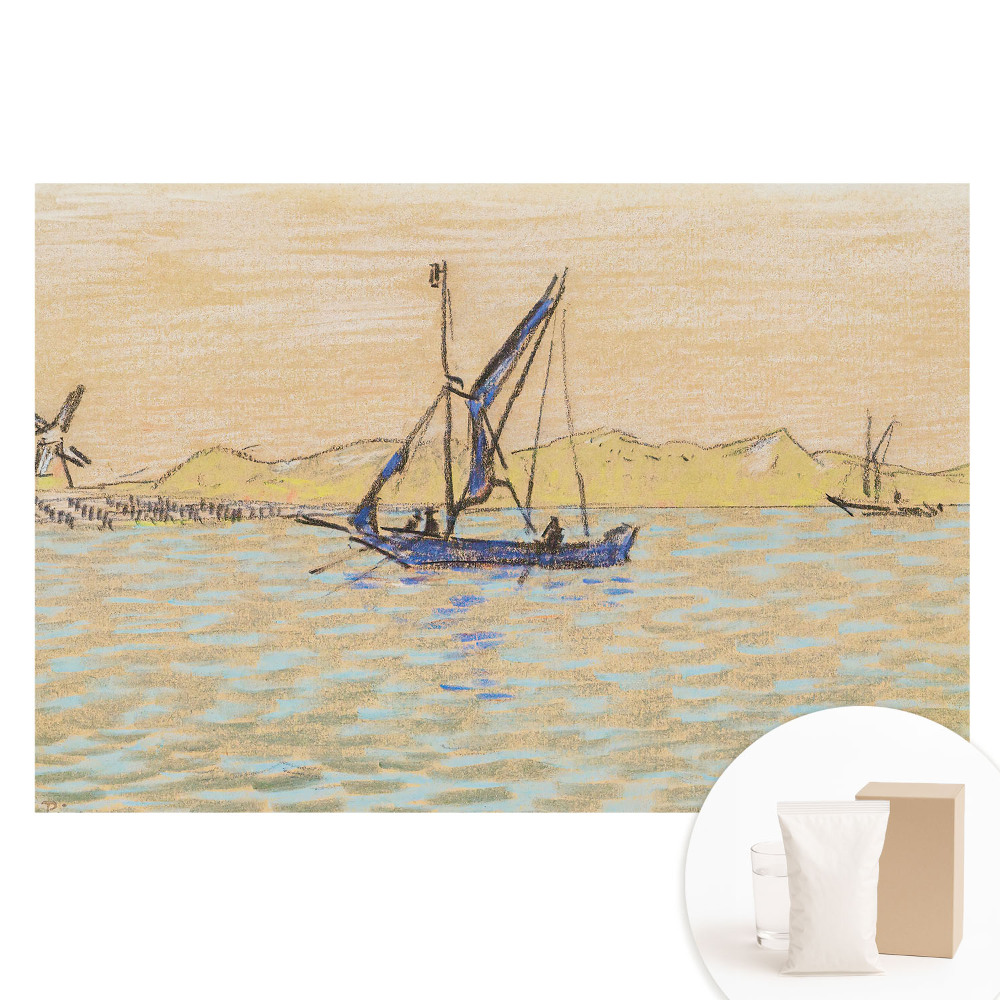 Nem szőtt fotótapéta Pasztell tájképű szélmalom-csónak