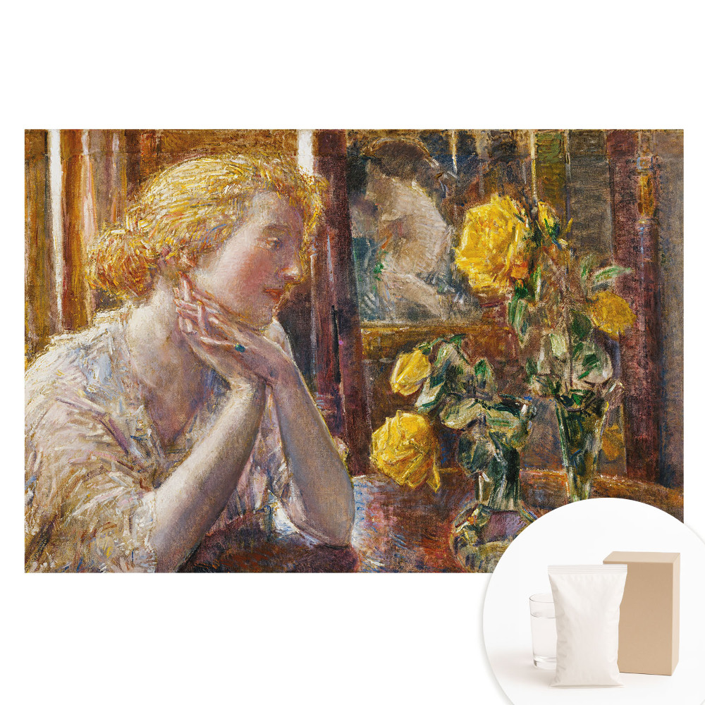 Nem szőtt fotótapéta Egy töprengő sziluett és színes virágok