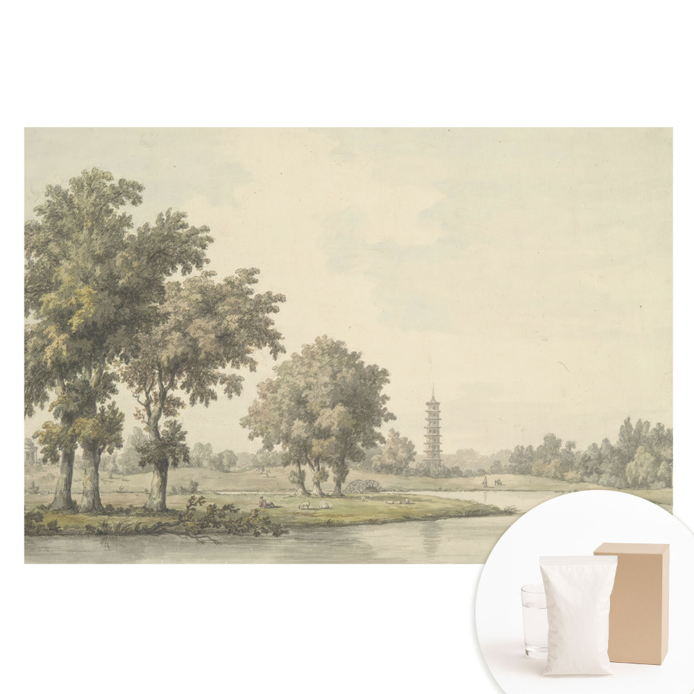 Nem szőtt tapéta nyomtatással Festői táj pagodával és tóval