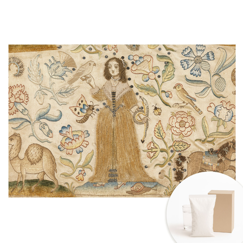 Fotótapéta nem szőtt anyagon Virágos tájkép egy alakkal a közepén