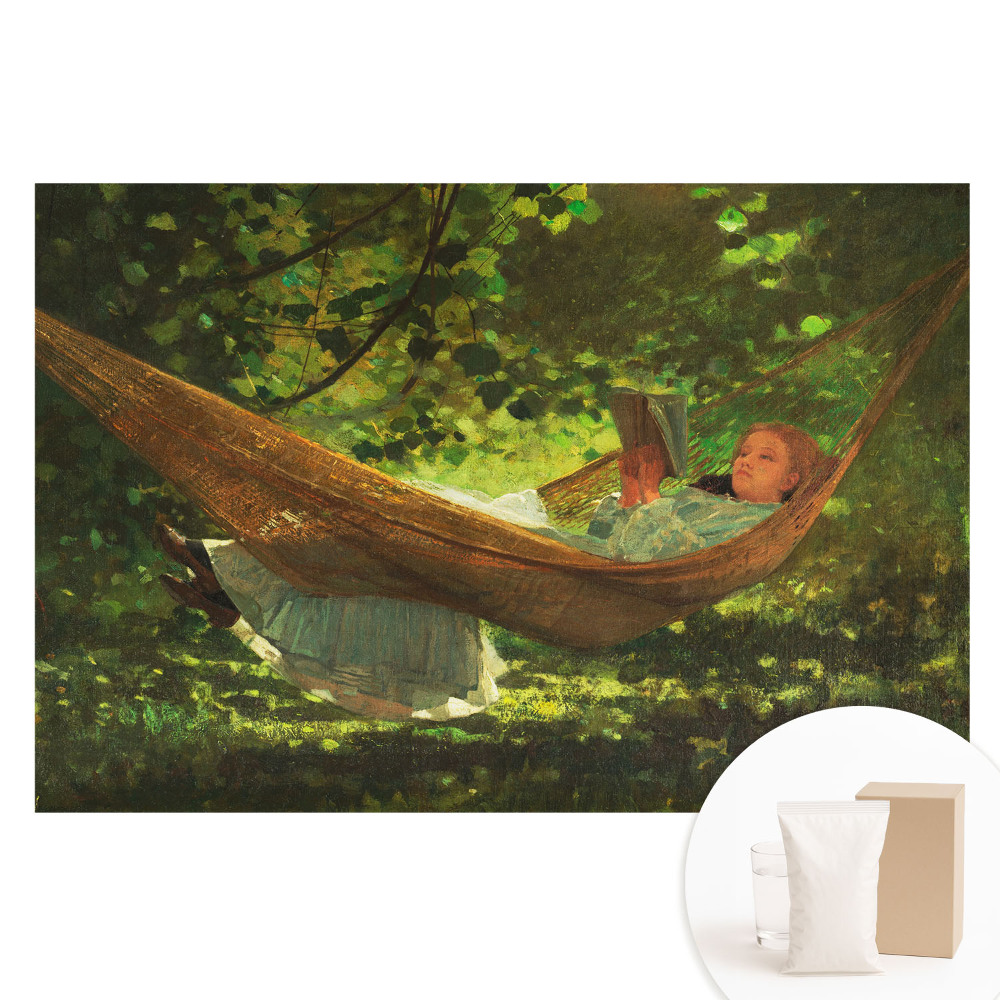 Nem szőtt tapéta nyomtatással Egy lány függőágyban a fák alatt