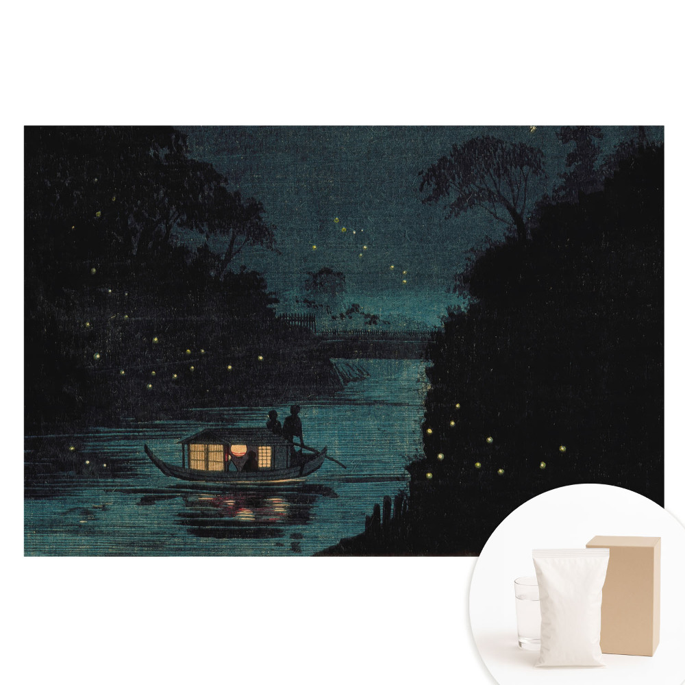 Nem szőtt tapéta nyomtatással Egy szentjánosbogarakkal körülvett éjszakai hajó