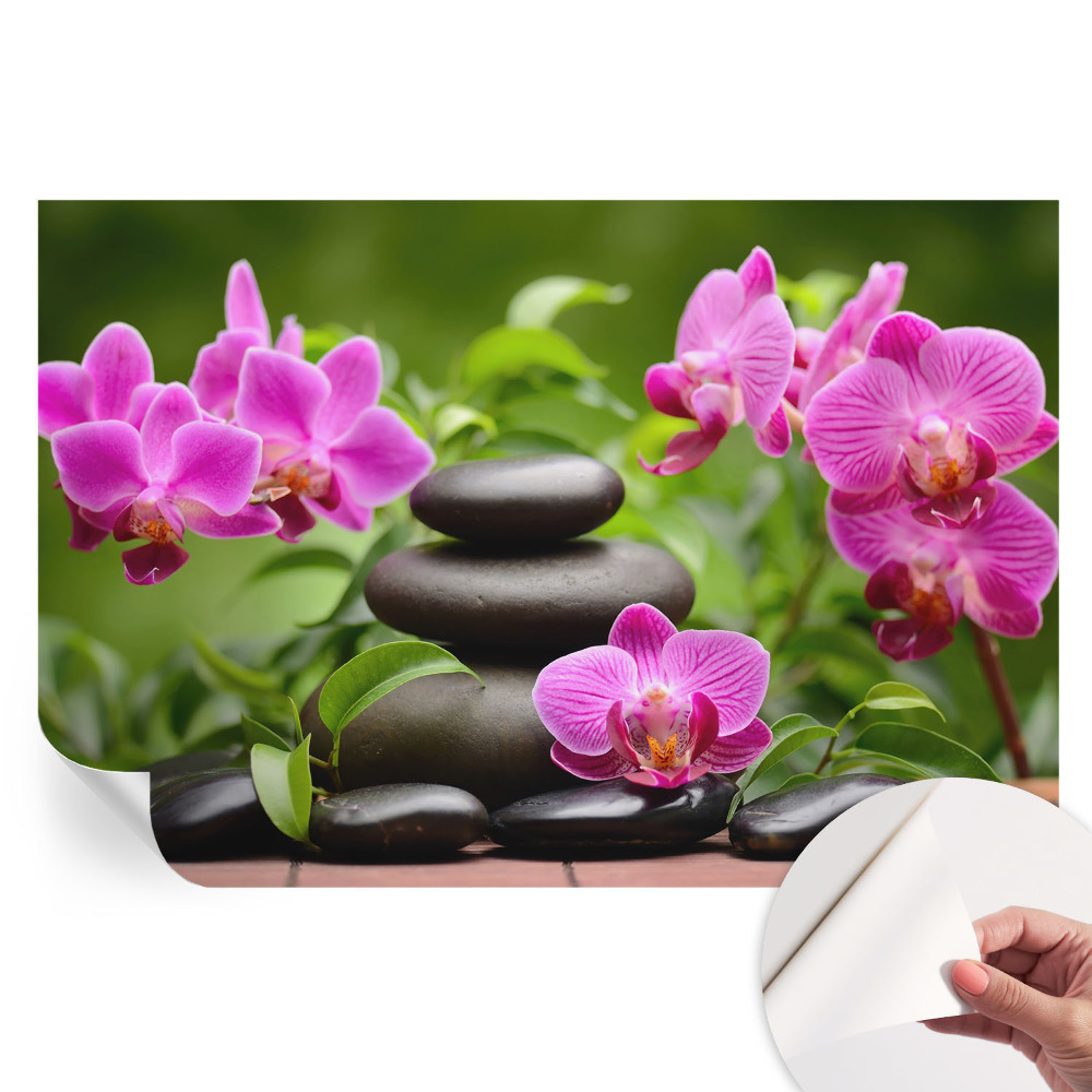 Öntapadós fotótapéta hálószobába orchidea és kövek mintával