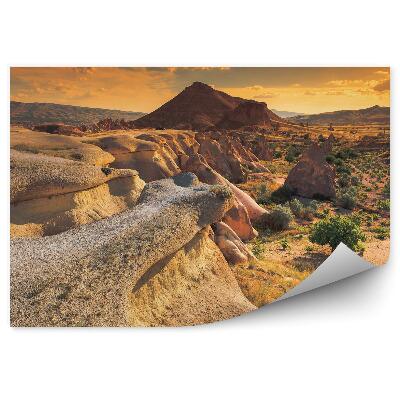 Modern fotótapéta Kappadókia hegyi táj Türkiye fák ég felhők naplemente