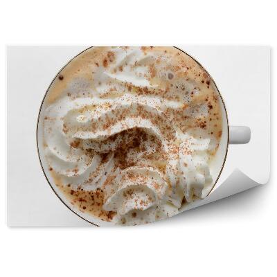 Öntapadós Fotótapéta Falra Kávé tejszínhabbal meghinti kakaó fehér háttér