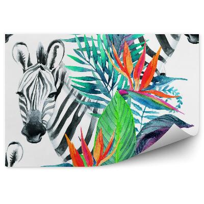 Öntapadó fotótapéta Virágos és zebra mintás fehér háttér