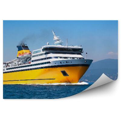 Poszter tapéta Sárga utasszállító komp sziget dombok