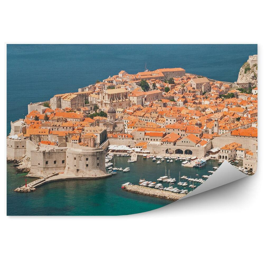 Fotótapéta Dubrovnik kikötője, hajók, házak, kék víz
