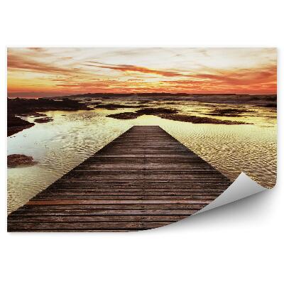 Fotótapéta Perspektíva fa móló víz naplemente