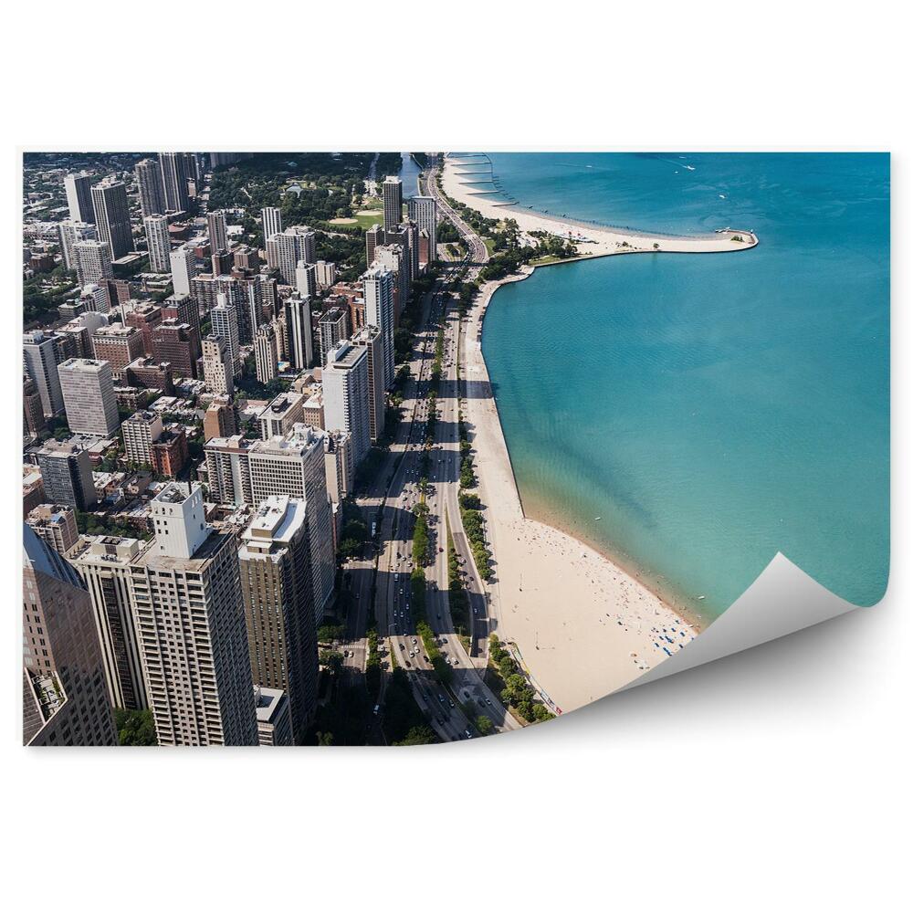 Poszter tapéta felhőkarcolók beach road cars óceán felhők Chicago