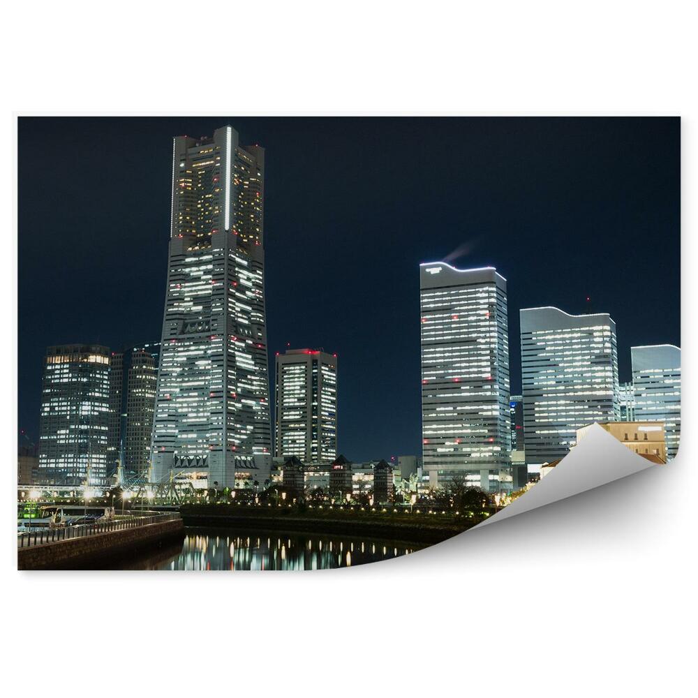 Poszter tapéta légi felvétel éjszakai Tokió Japán fényei