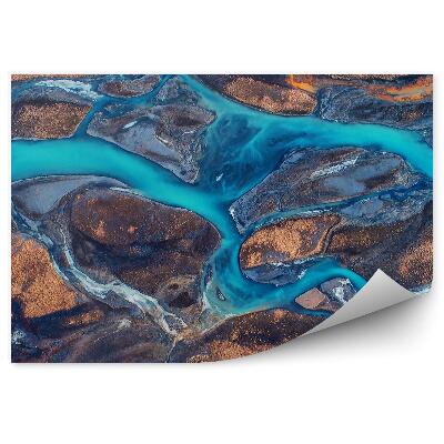 Fali poszter tapéta Légi felvétel a folyó szárazföldi mezőiről