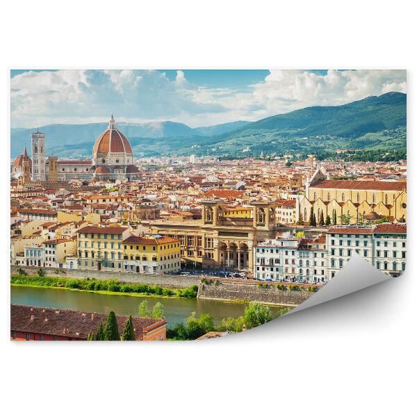 Fotótapéta Michelangelo tér épületei Firenze hegyei ég felhők folyó fák