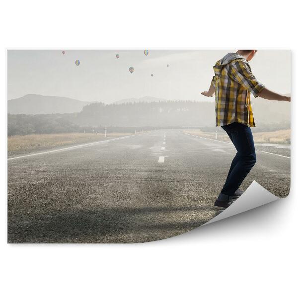 Fotótapéta Skater road gördeszka ég fű léggömbök