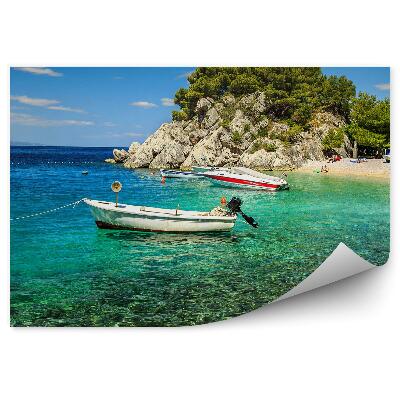 Öntapadós fotótapéta Öböl strand, motorcsónakok, kék víz