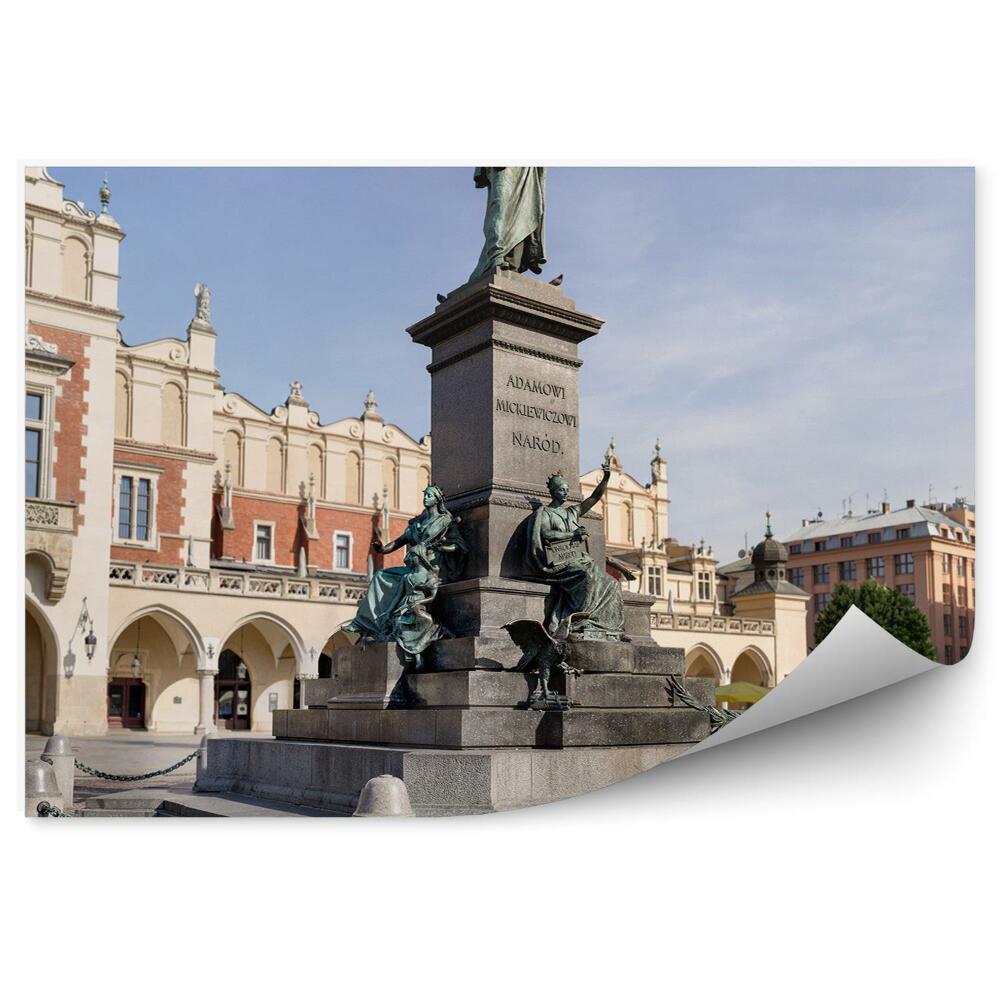 Poszter tapéta Posztócsarnok, Krakkó, fények, piactér, Adam Mickiewicz emlékmű