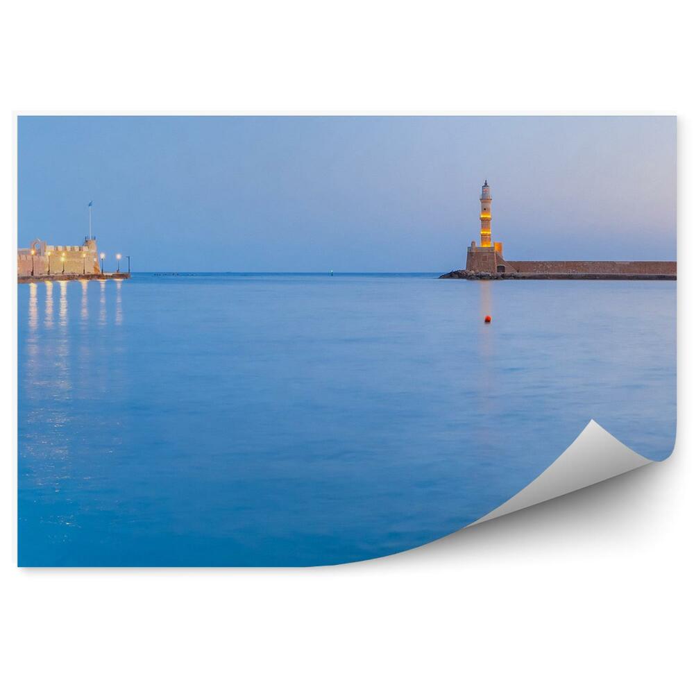 Poszter tapéta Panorámás kilátás a kikötői világítótorony óceán épületeinek égboltjára